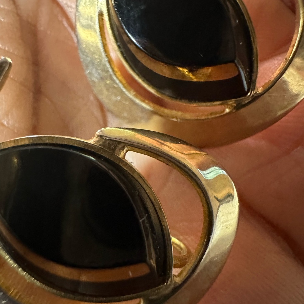 Vintage Gold toned and Black Hoop Earrings